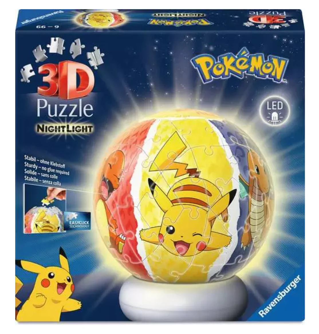 3D Puzzle Ball Pokemon Night Light - 72 Pieces