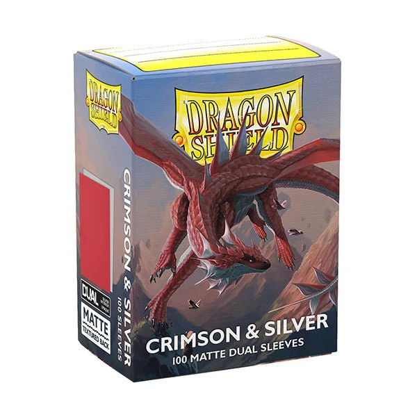 Dragon Shield - Dual Matte Standard Size Sleeves (100) - Crimson & Silver