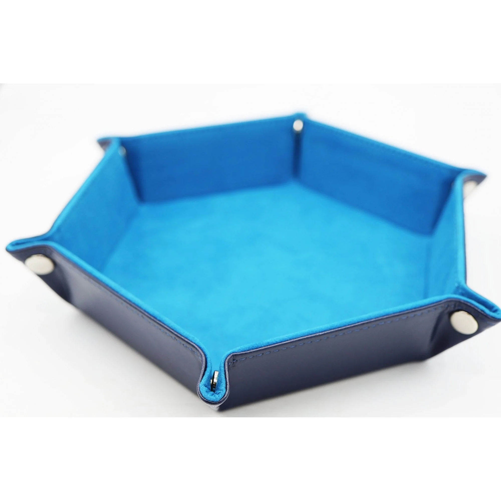 Leatherette and Velvet Hex Dice Tray (Navy with Teal)