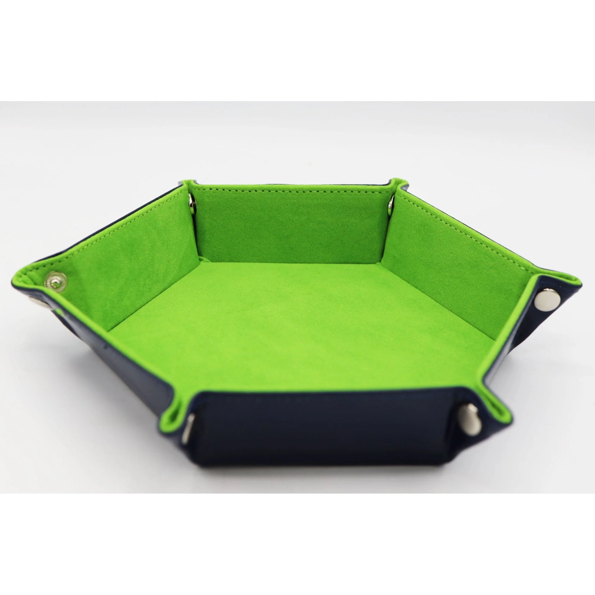 Leatherette and Velvet Hex Dice Tray (Navy with Lime)