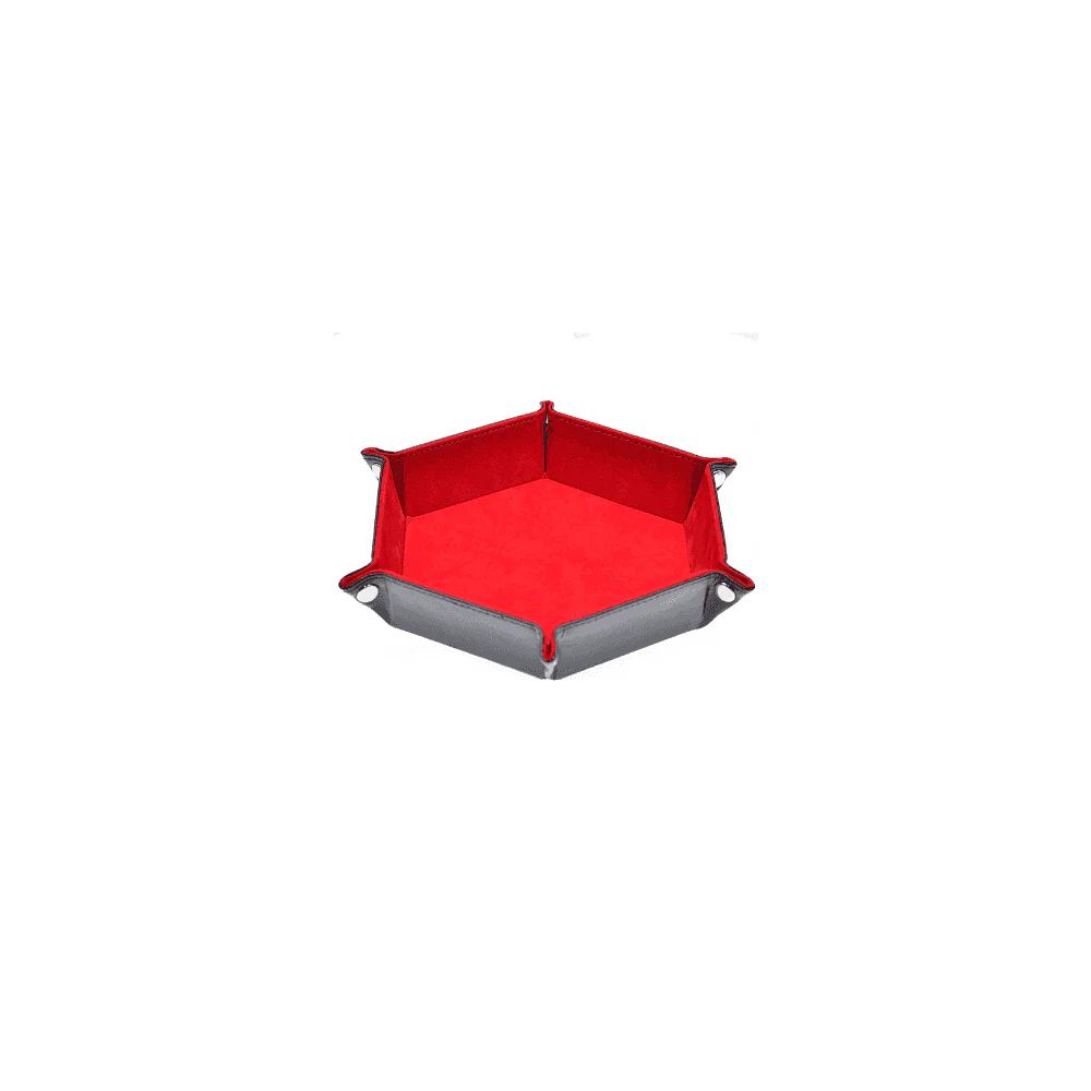 Leatherette and Velvet Hex Dice Tray (Black with Red)