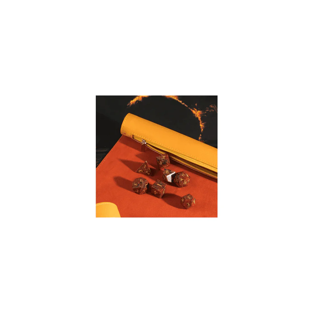 Burnt Yellow Roll Up Leatherette Dice Mat - Image 2